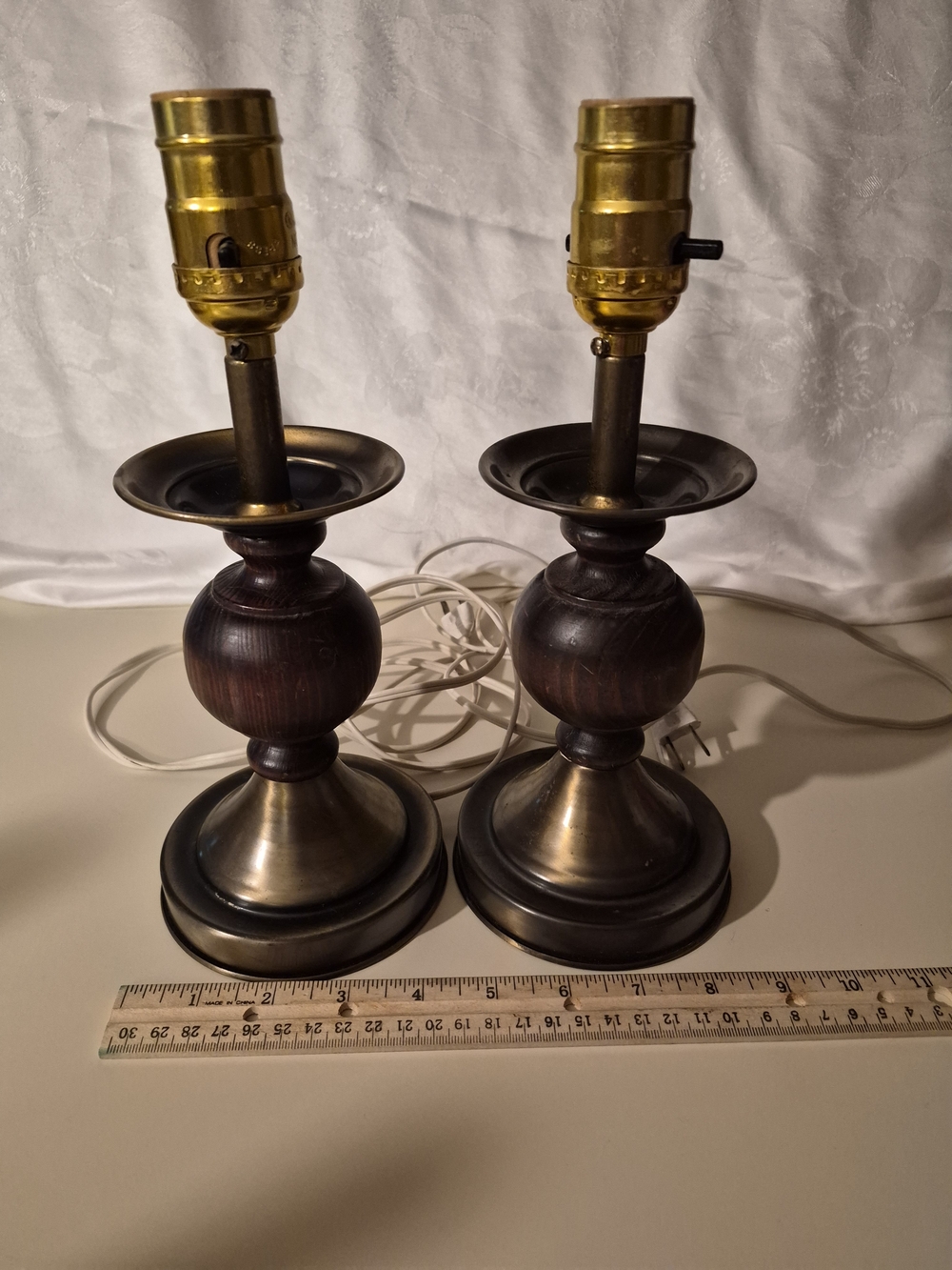 Pair of Vintage Wood and Brass Table Lamps